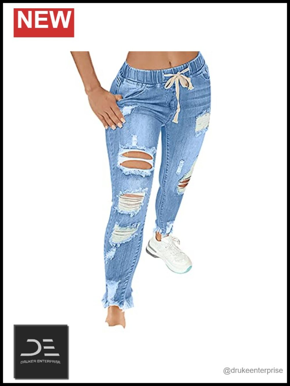 High Waist Skinny Stretch Ripped Jeans Destroyed Denim Pants Plus